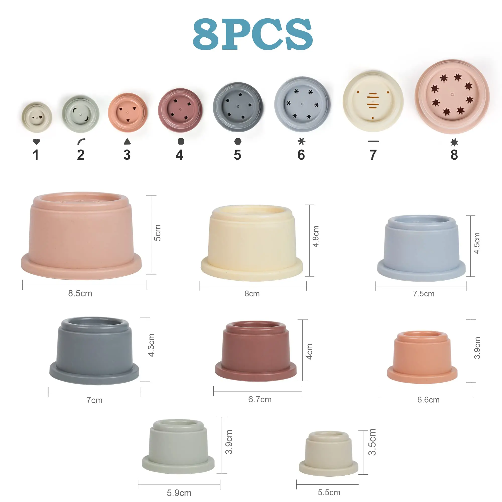 Baby Stacking Cups Toy Set 8PCS  Educational Early Learning Bath Toy Outdoor Beach Toy