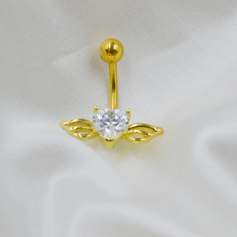 50PCS Heart CZ Navel Belly Ring Button Bar Navel Piercing Jewelry 14G Sexy Women Body Jewelry Golden