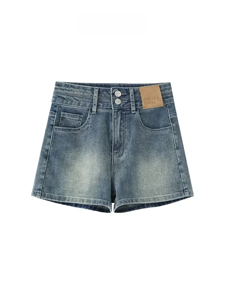 

High Waist Straight Leg Denim Shorts Women's Summer New Style Elastic Slimming Pear Shape A-Line Hot Pants Retro plus Size
