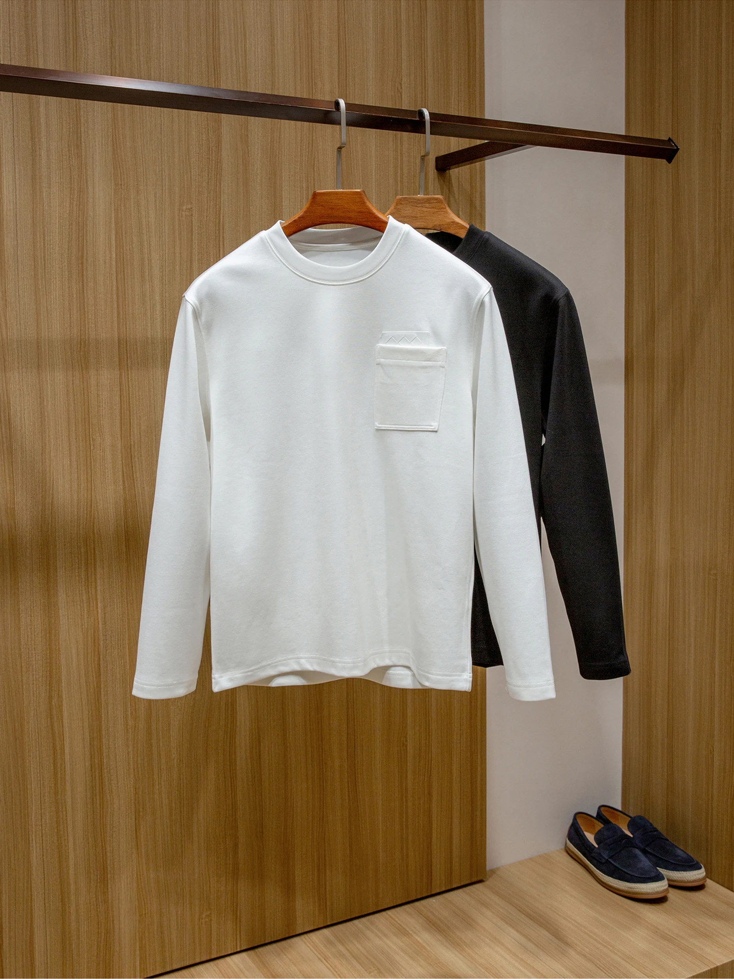 

Italian Casual Comfortable Skin-friendly Modal Cotton Blend Autumn Winter Men's round Ne Loose ket Long Sve T-irt