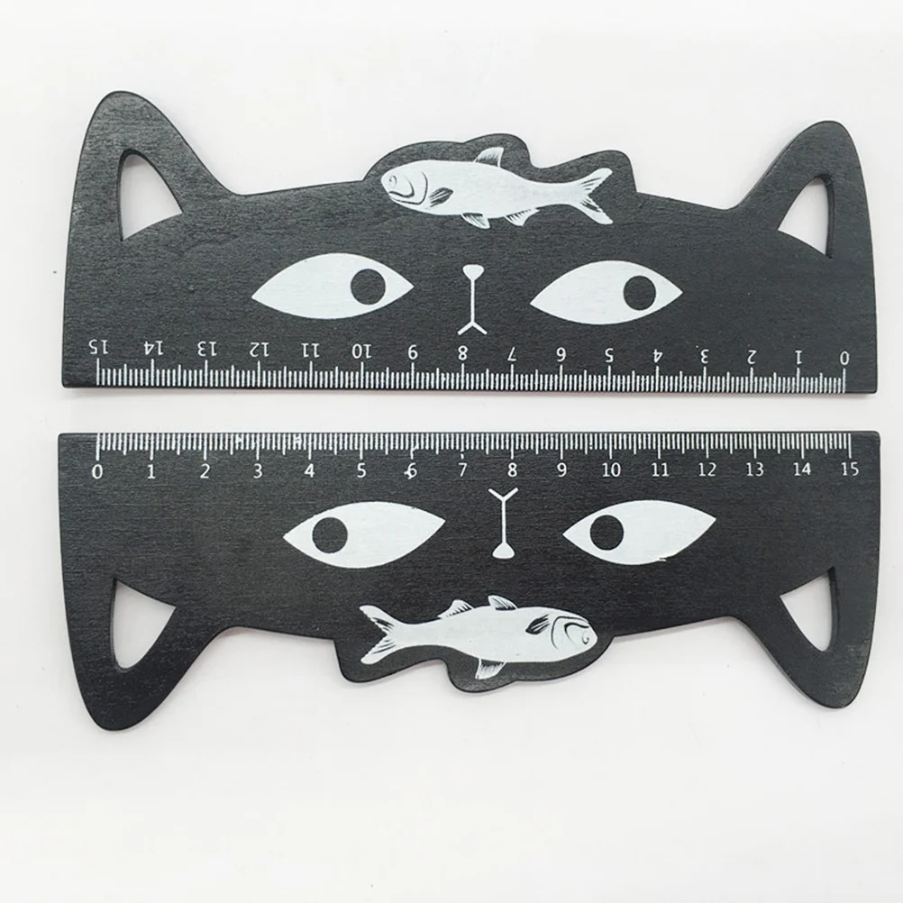 4Pcs Wooden Cat Shape Rulers Fish Pattern 15cm Clear Scale Measuring Tool for Kids School Office Supplies Cartoon Rulers