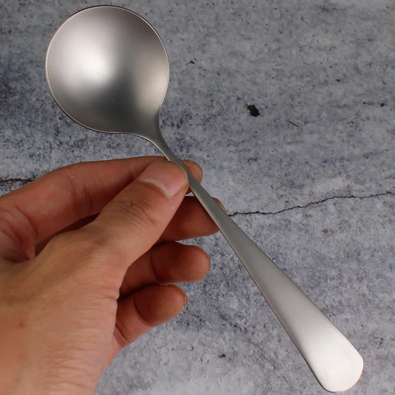 Retro Matte Spoon Household 304 Stainless Steel Silver Spoon Round Head Soup Spoon Dessert Spoon Sanding Tableware Spoon