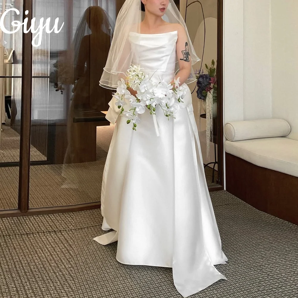 

Giyu New Elegant Boat Neck A-line Wedding Dresses Pleat Sleeveless Floor Length Bridal Gowns Korea Photoshoot Customized 2025