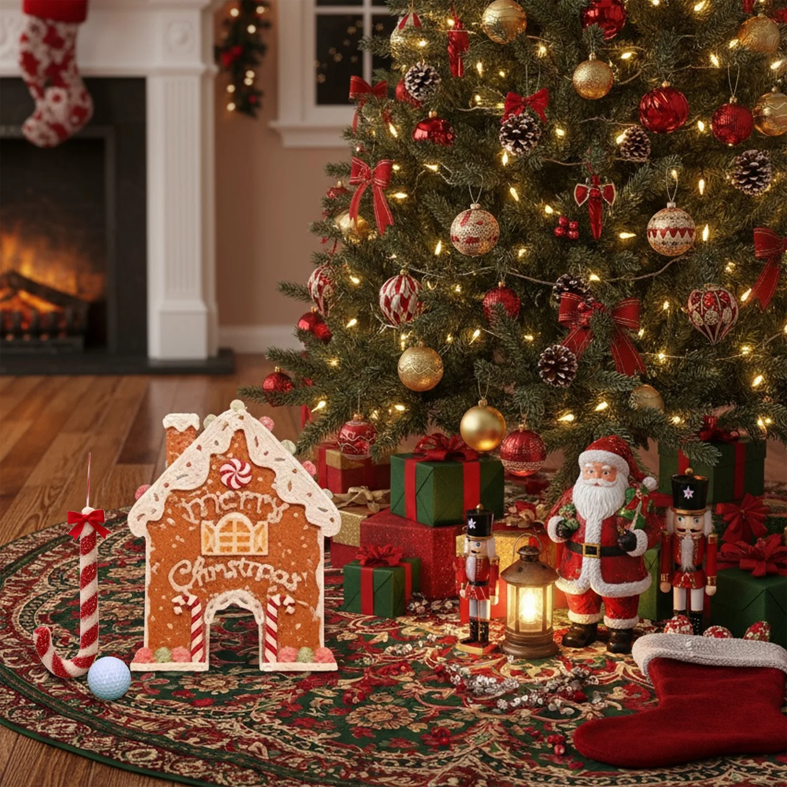 Mini-Lebkuchen-Golfspiel-Set aus Holz, Weihnachtsspielzeug, festliche Hindernisse, Lebkuchenhaus, Ziel für Weihnachten, Urlaub, Party, Dekoration ﻿