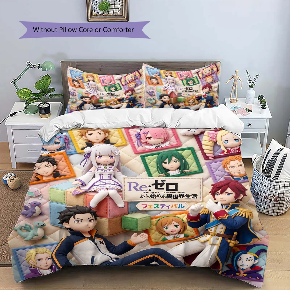 ReZero Anime Patterned Pillowcase & Duvet Cover Set Bedroom Bedding Decor Excellent Gift for Enthusiasts YUN6516