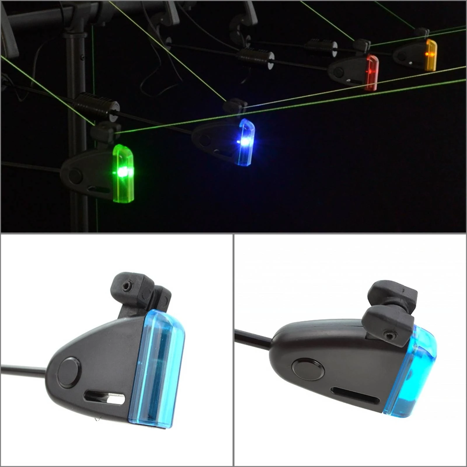 4 Pieces Fishing Bite Indicator Spring-Loaded Bite Alarm with Case Fishing Swinger Illuminated Hanger Wired for Carp Fishermen