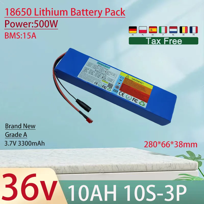 

36V 10Ah 18650 lithium battery pack 10S3P 500W High Power 42V Electric scooter modified bicycle motorcycle battery with 15A BMS