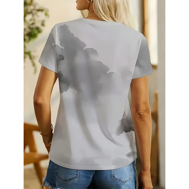 Printed Design - Not Textured Women's casual short sleeves T Shirt，Versatile basic tops for young women's daily commute