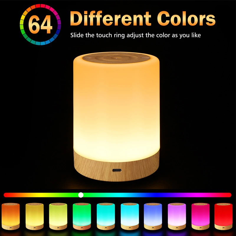 Touch Dimmable Led Night Lights Timed Wood Grain Charging Night Lamp Bedroom Bedside Lighting Decoration Reading Table Lamp