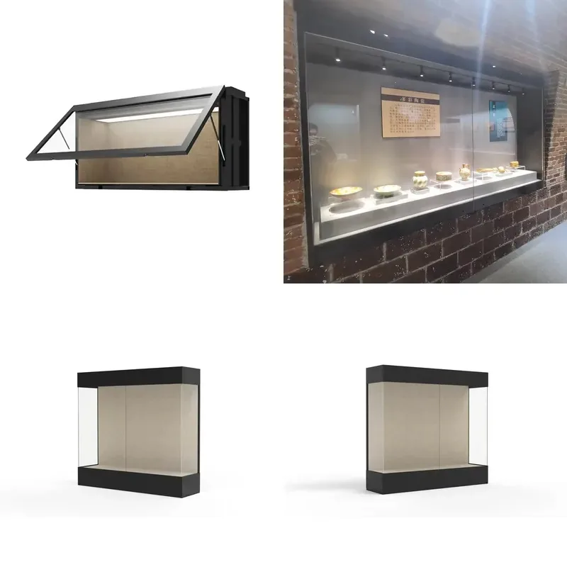 Floor to Ceiling Museum Display Stand High Security Glass Aluminum Showcase Dark Gray Modern Style Customizable Exhibition