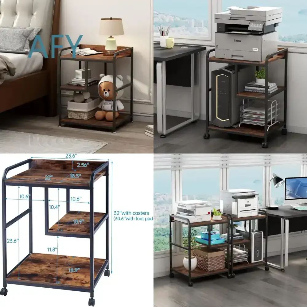 Iron Stand for Printer Copier Desktop Computer Rack Mobile Multi Tier Floor Storage Shelf Side Table for Office Home Use