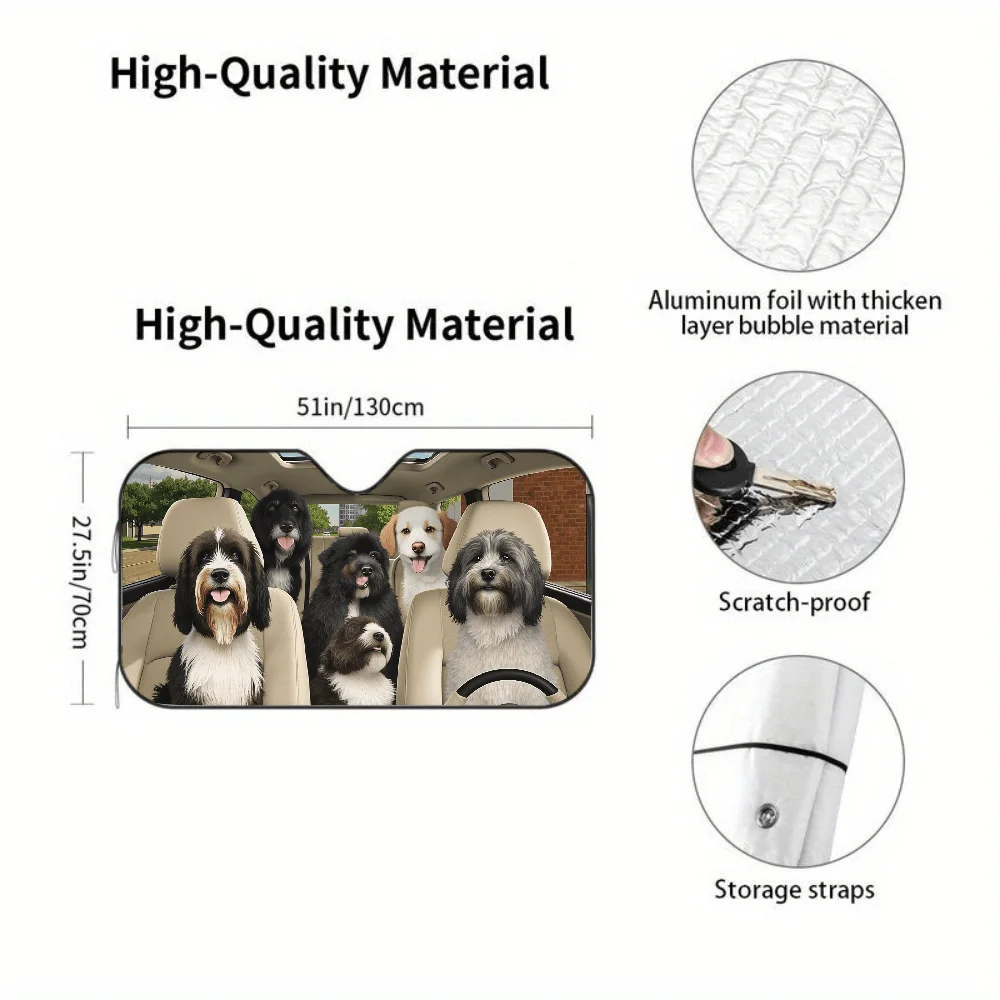 A Group Of Dogs In Car | Universally Applicable Polyamide Auto Sunshades, Front Window Sun Cover, Durable Visor For Car Decor An