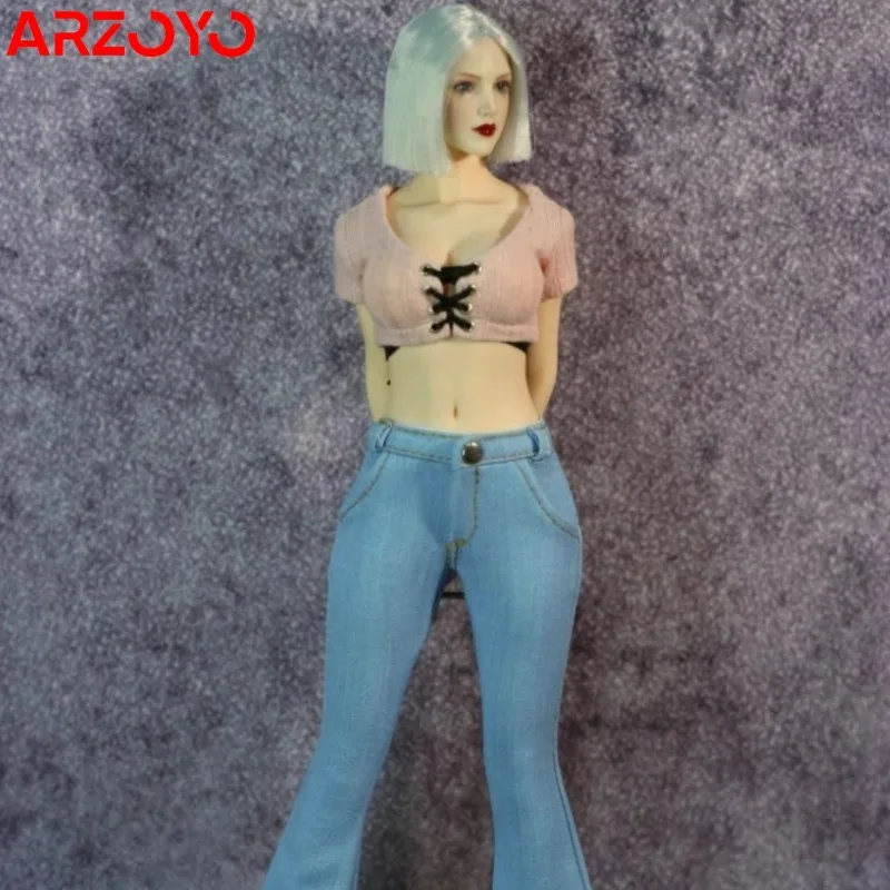 1/6 Scale Female Knit T-shirt Cowboy Flared Pants Clothes Model Fit 12-inch Soldier Action Figure Body Dolls