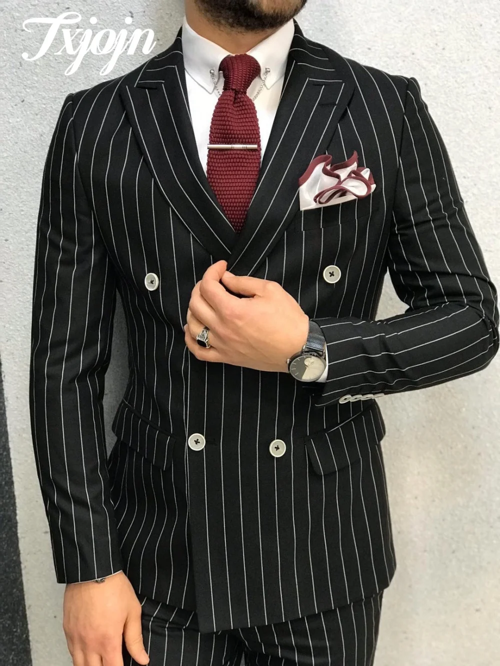 Classic Striped Peak Lapel 3PCS 2025 Elegant Single Breasted Men Office Suit Charming Office Men For Wedding Suit Customized
