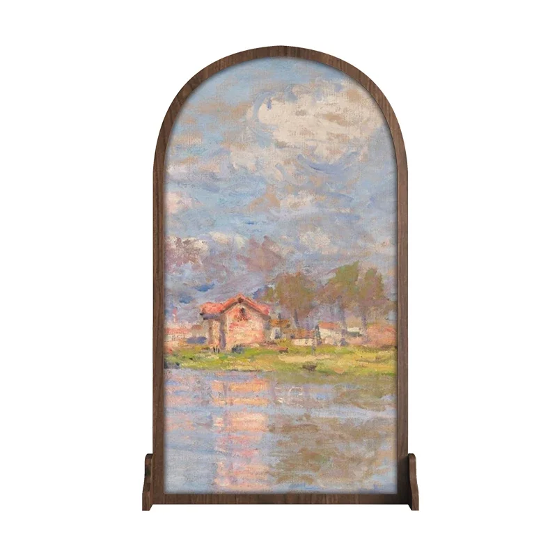 Oil painting French solid wood mobile screen partition living room entrance entrance bedroom tenon and mortise art seat screen