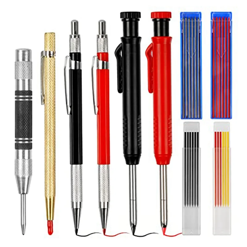 

B28C-10 Pack Carpenter Pencil With Sharpener Mechanical Carpenter Pencils Set Deep Hole Marker With 36 Refills