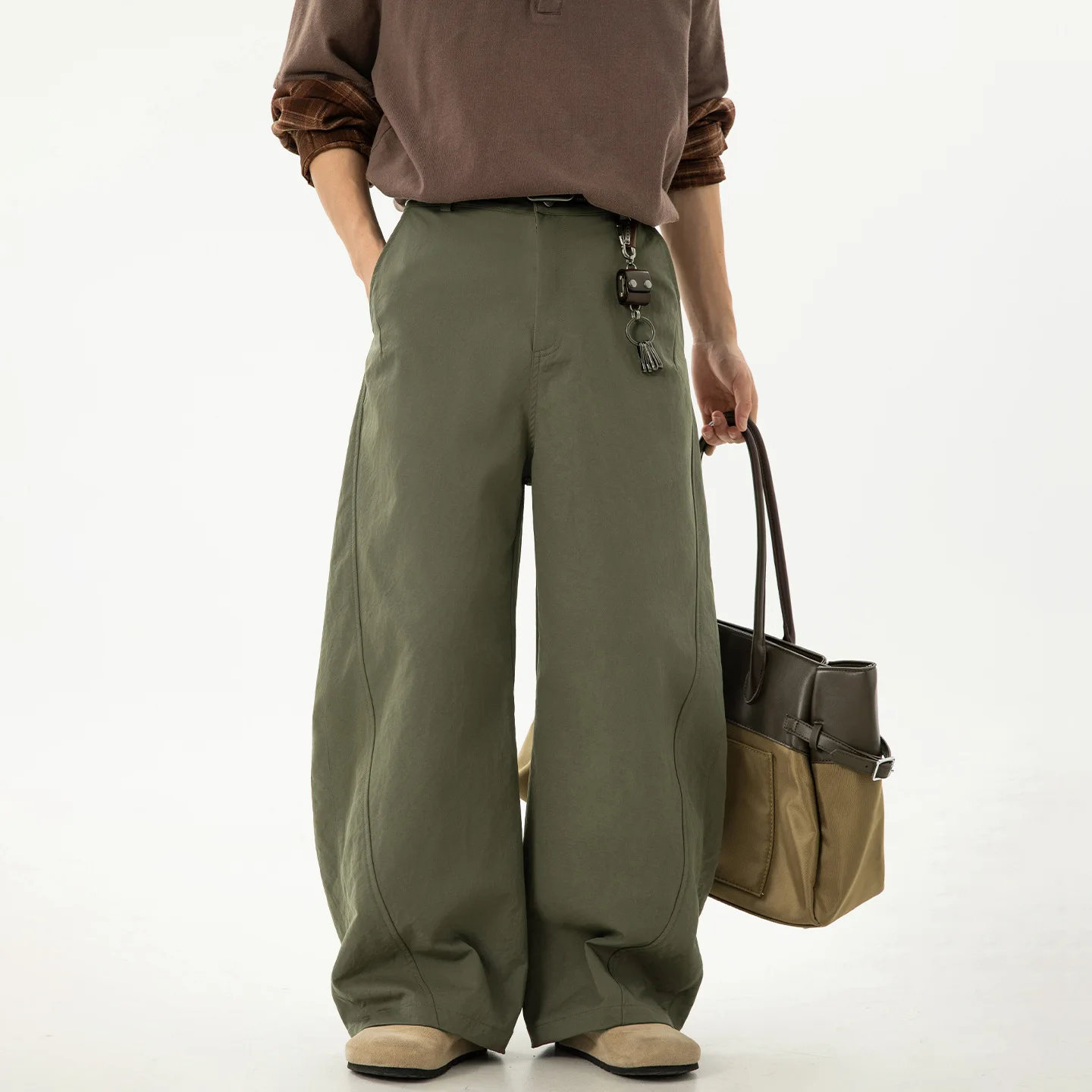 

American Style Vintage Men's Casual Trousers Wide Leg Pants Draped Folded Spring Fashion Brand Straight Leg Floor-Length A6LS
