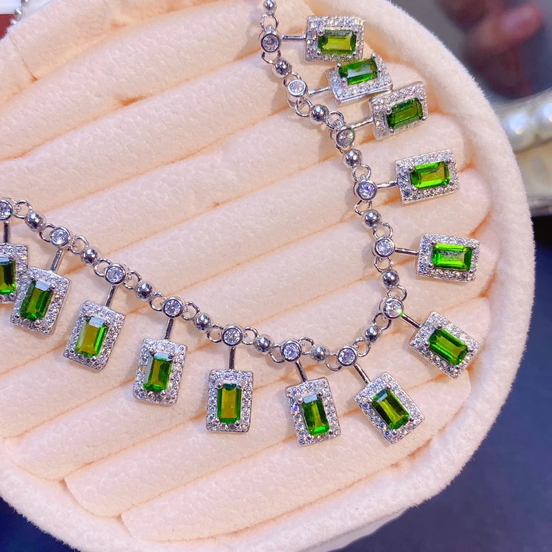 

Natural diopside pendant necklace for women silver 925 jewelry luxury gem stones 18k gold plated free shiping items