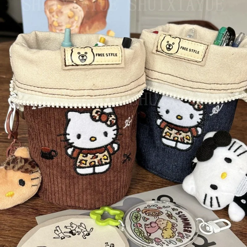 

Hello Kitty Leopard Print New Corduroy Pencil Case Cute Creative Student Stationery Bag Japanese Style Niche Design Storage Bag