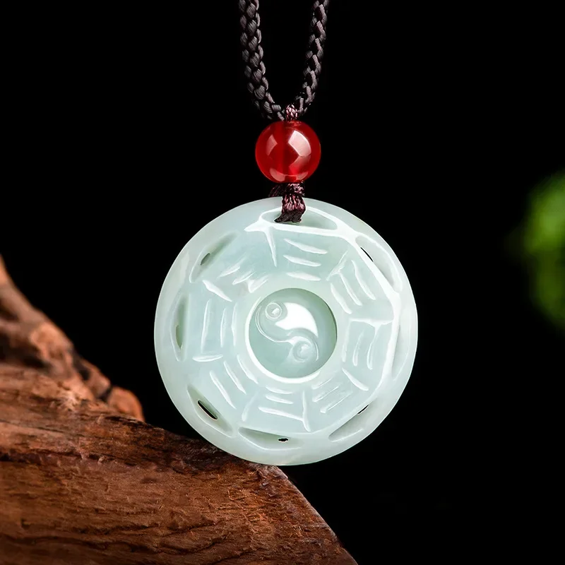 

White Jadeite Tai Chi Pendant Necklace Choker Amulet Man Charm Gifts for Women Stone Real Jewelry Vintage Natural Burmese Jade