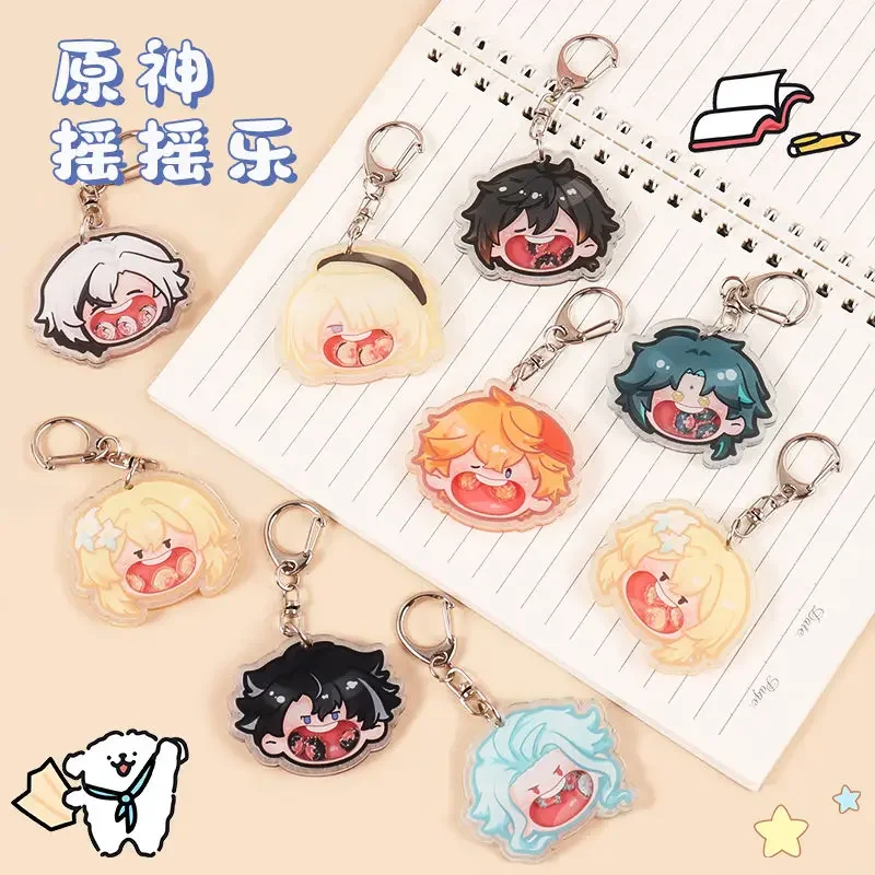 Damselette ホット Fatui Harbingers ドクタースカラムーシュ装飾キーホルダー 4 個ミニアクリル素材シェイク移動おもちゃバッグペンダントギフト