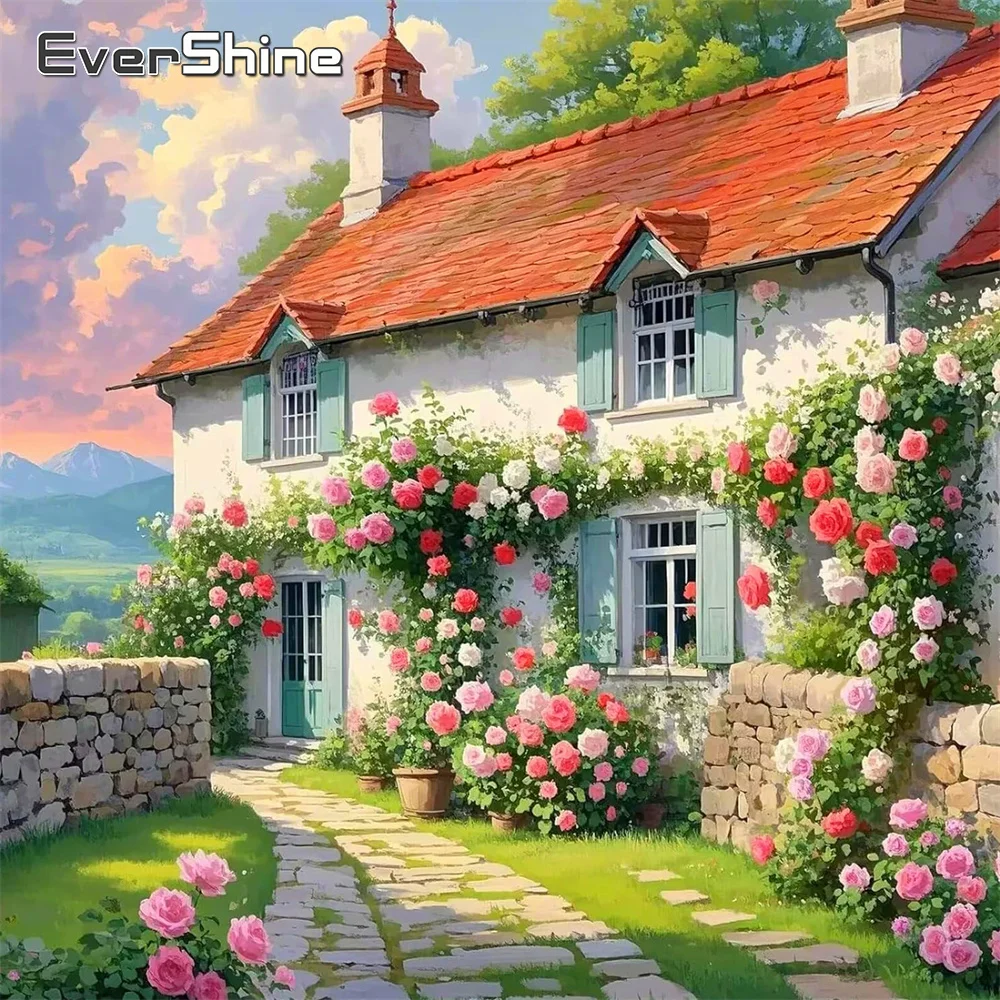 Evershine Diamant-Stickerei, Hausbild von Strasssteinen, Gemälde, Rose, Kreuzstich, Mosaik, Landschaft, handgefertigtes Geschenk