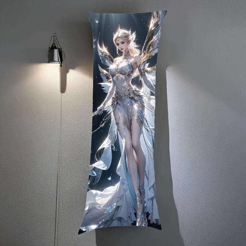 1pc Glam Style 3D Anime Angel Print Body Pillow Cover, Polyester Fabric, Zipper Closure, Machine Washable, Decorative Cushion Ca