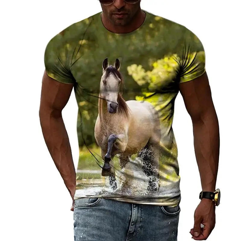 

Summer Fashion Horse Picture T-Shirts For Men Casual 3D Print Tees Hip Hop Personality Round Neck Short Sleeve Tops