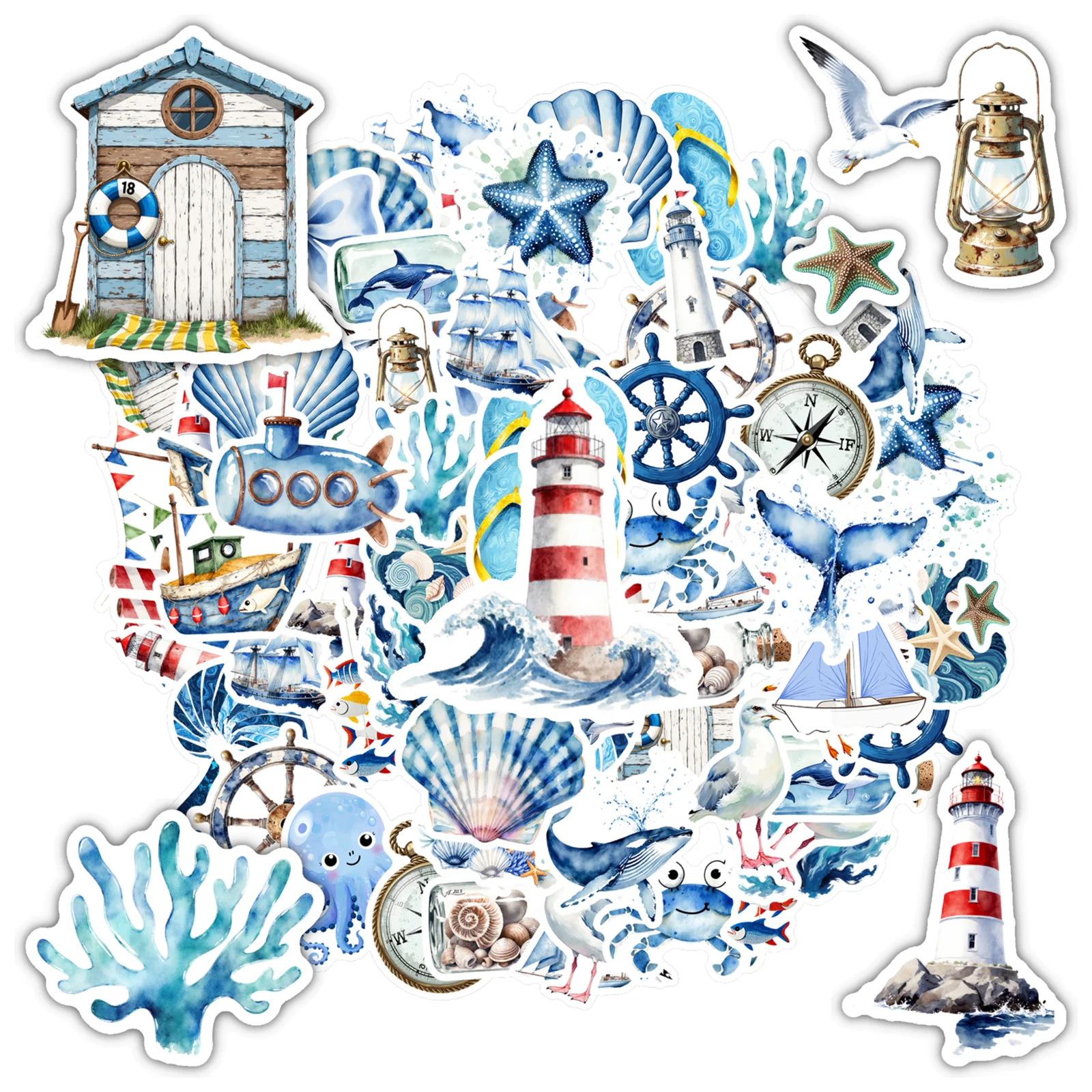 

35pcs Nautical Seaside Stickers Whimsical Nautical Stickers Stationery Stickers For Guitar Laptop Helmet Skateboard