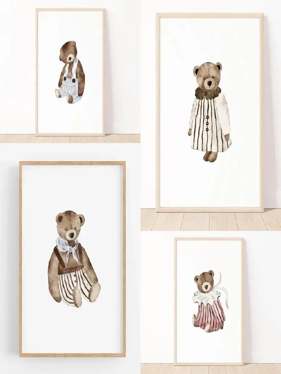 Pink Ballet Dancer Bear  Cute Teddy Bear Canvas Painting  Funny Minimalist Wall Art for Boho Nursery  Kids Room Decor