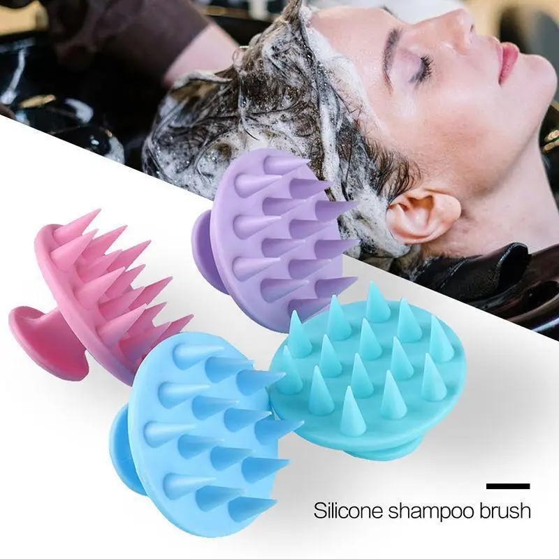(G)1Pcs Long Stiff Spikes Silicone Shampoo Brush Scalp Massager For Long Curly Thick Hair Scrubber Exfoliator