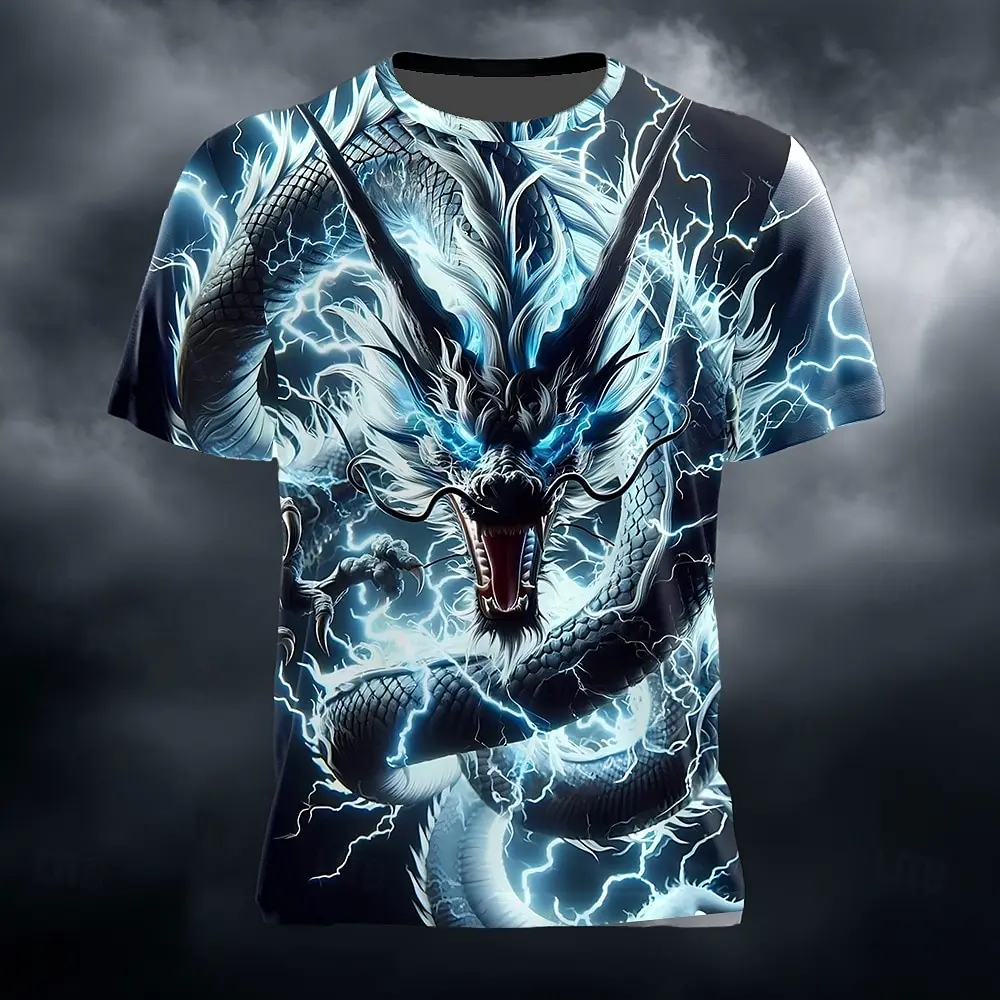 Men's Dragon 3D T Shirt Short Sleeve T shirt 3D Print Crew Neck Shirt Exaggerated Designer Party Street Casual