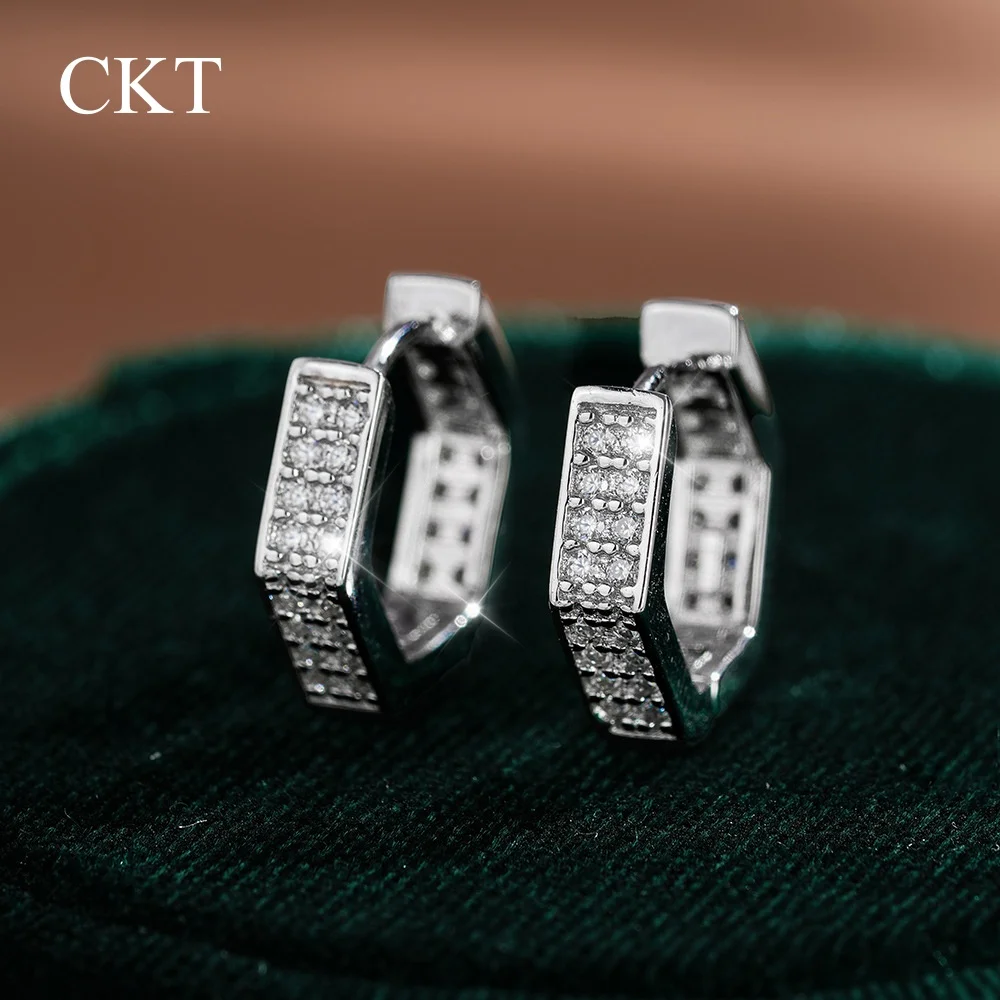 

CKT 18-каратное белое золото, смелые геометрические серьги-кольца с муассанитом для женщин, платиновые серьги Pt950 с бриллиантами, повседневная одежда, ювелирные изделия