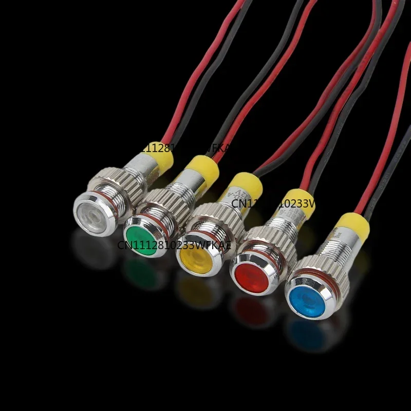 1pcs 6mm 8mm 10mm 12mm Metal LED Warning indicator light Waterproof IP67 Signal Lamp Pilot Wires switch 3V 5V 12V 220V Red Blue