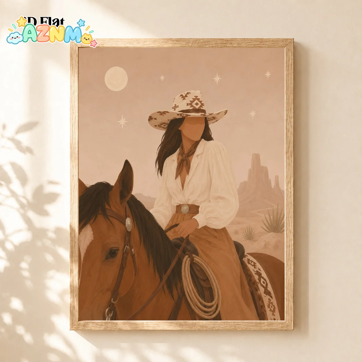 2D Flat, 2D Flat Posters And Prints, Cowgirl And Horse Wall Art Poster, Vintage Desert Rider Canvas Print, Western Desert Lan