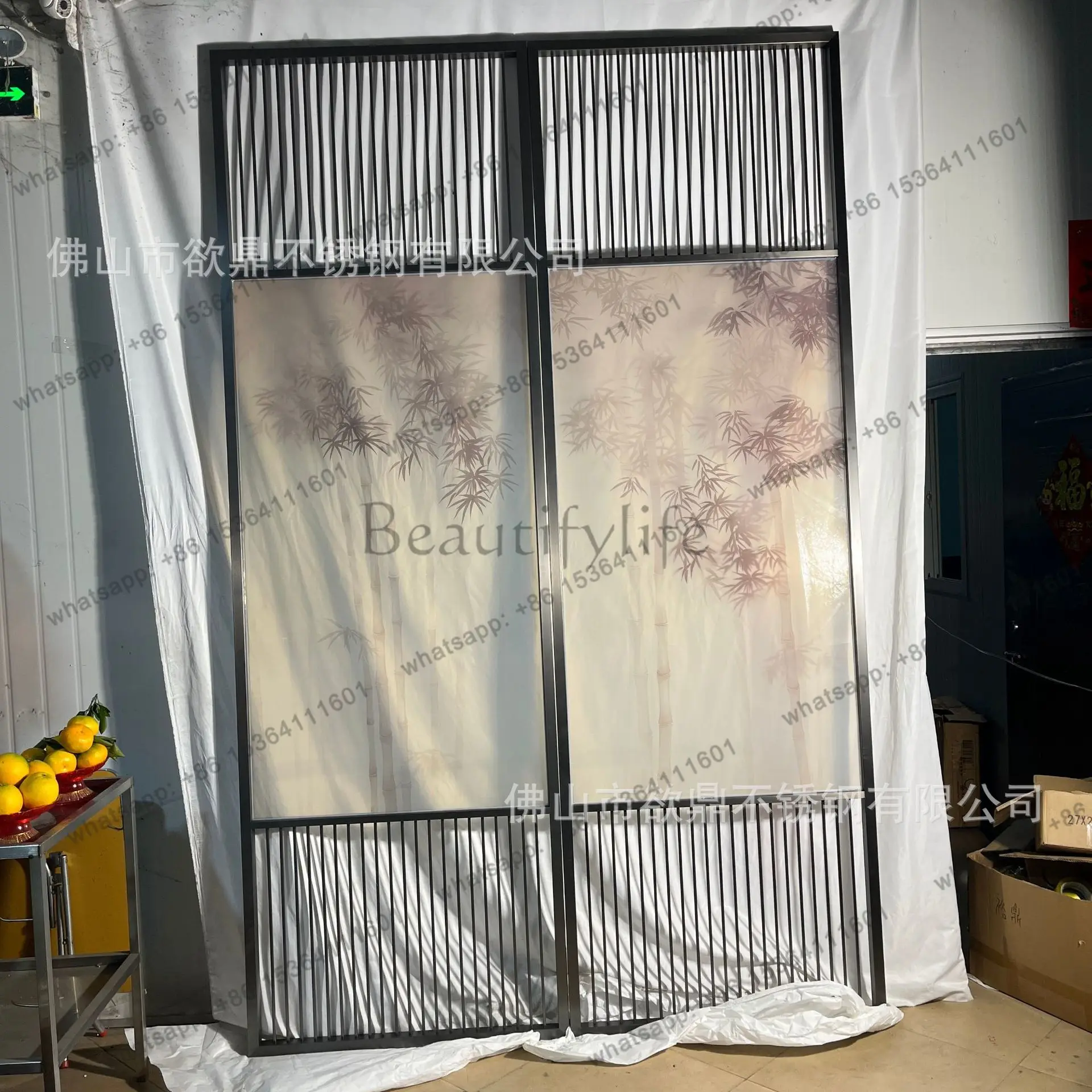 A51 Light luxury stainless steel art glass partition hotel clubhouse villa wired tempered water ripple screen