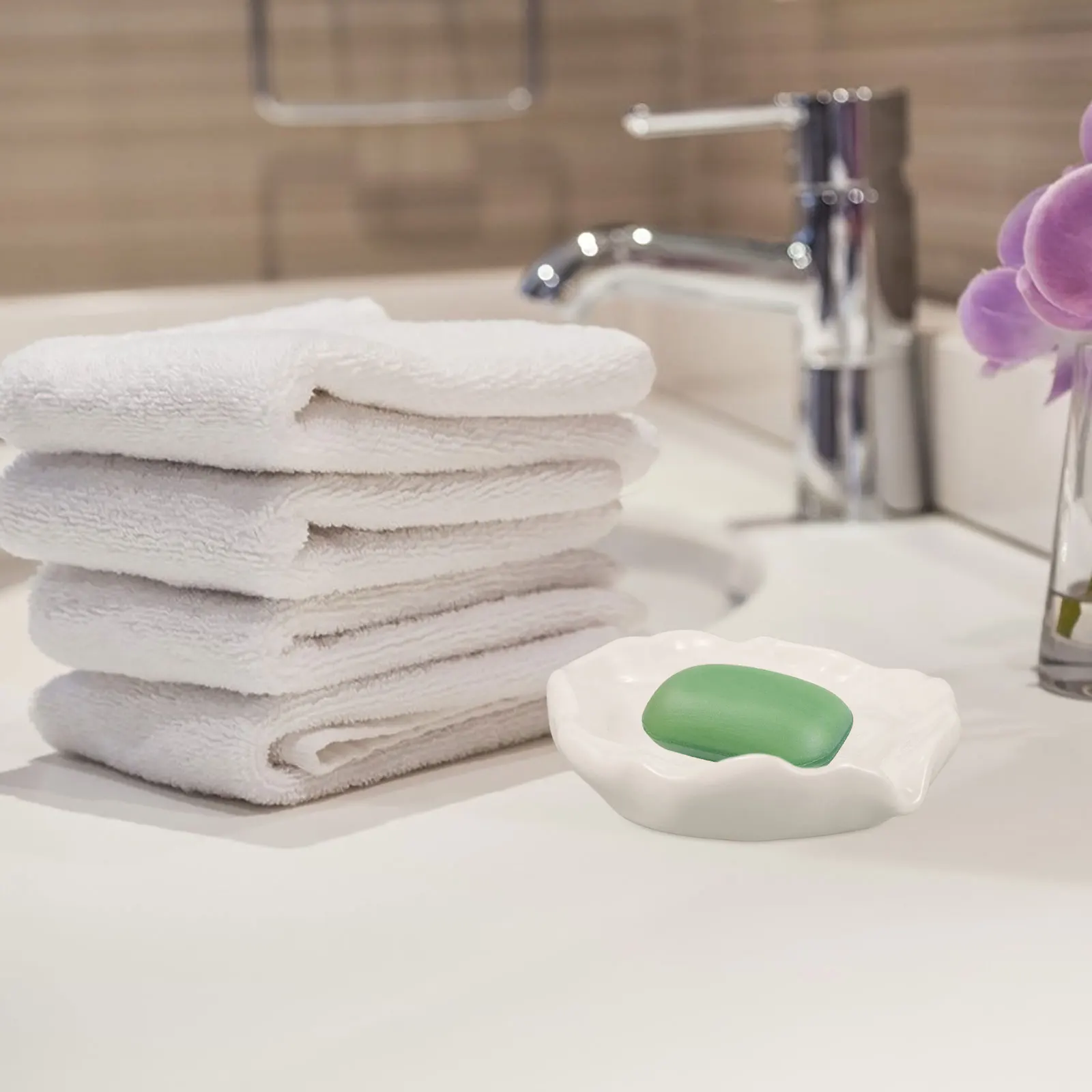 

Drain Soap Ceramic Decorative Soap Dish Round Holder Bathroom Tray Spacious Design Non Slip Compact Elegant Storage