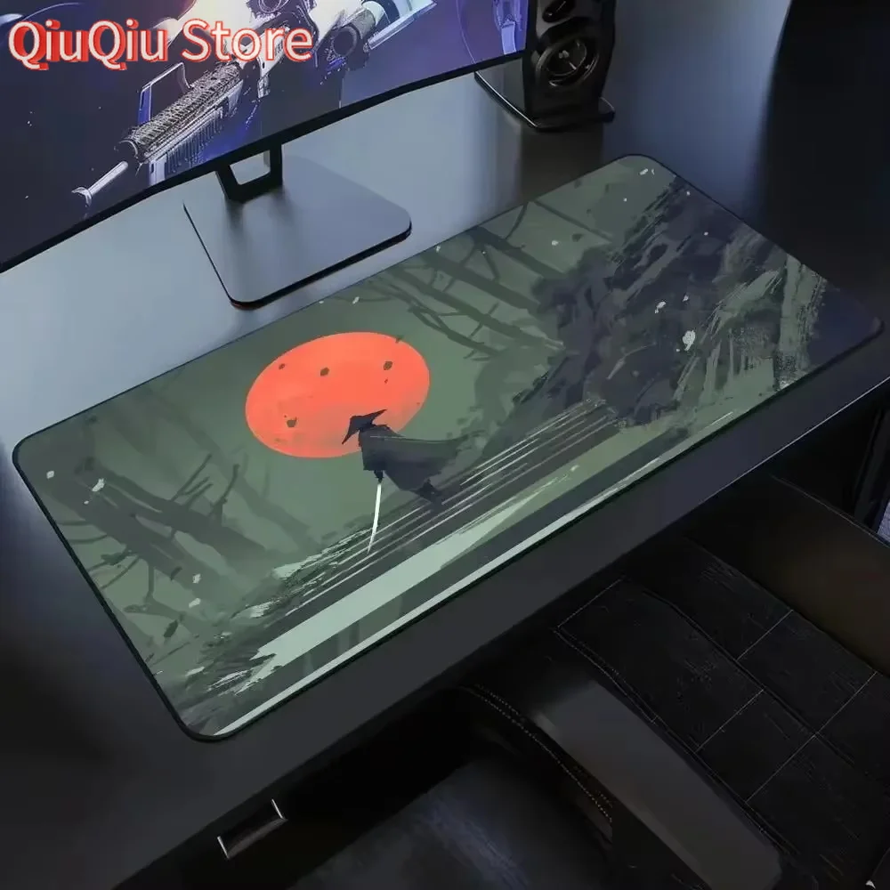 Samurai mouse pad XXL Black and White Gaming keyboard mat large Oni Samurai extended desk mat Ghost of Tsushima Mous