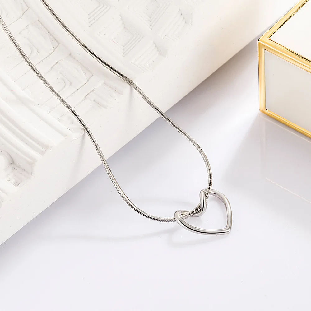 

925 Sterling Silver Line Heart Snake Chain Female Necklaces For Women Vintage Luxury Jewelry Accessories Wholesale Jewellery