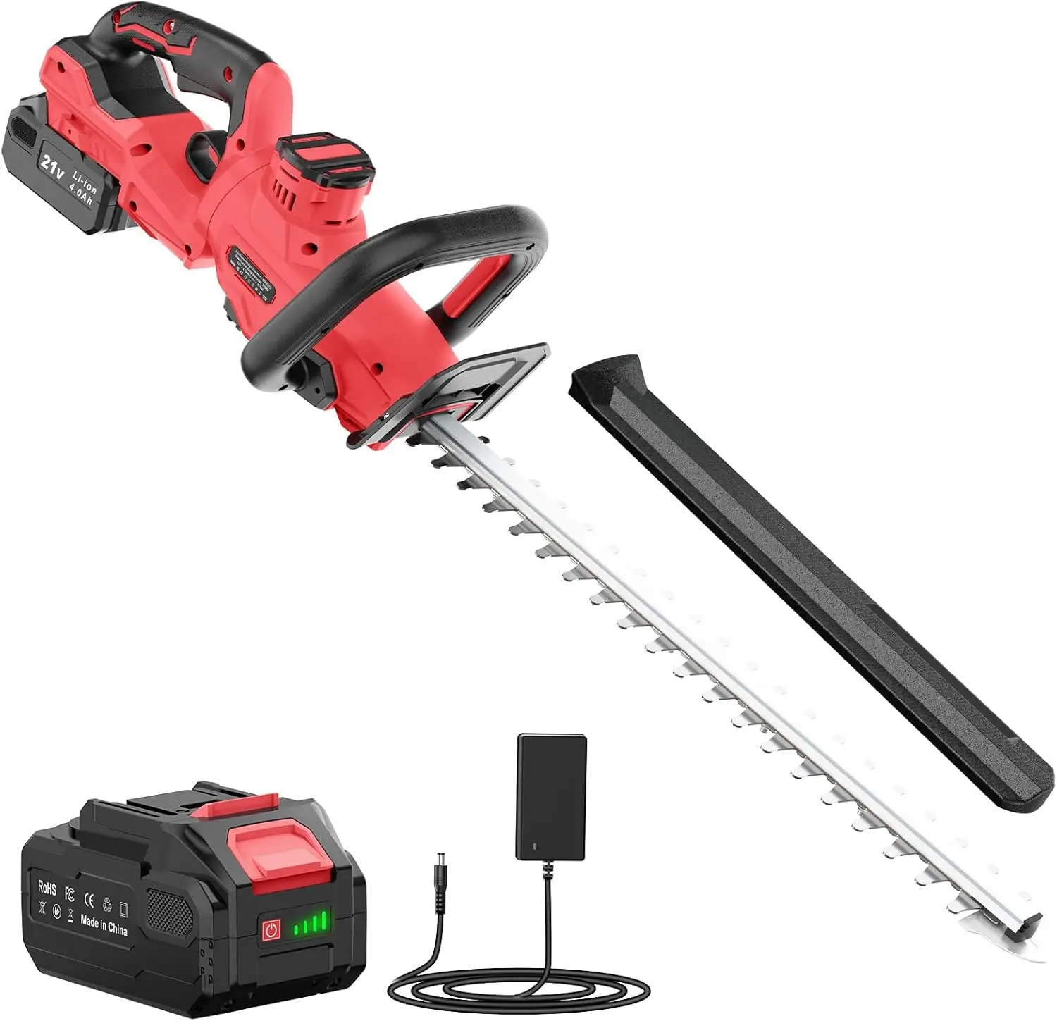 

Аккумуляторный кусторез 21В с батареей 4000 мАч, двойными лезвиями 14 дюймов, регулируемым режущим механизмом для живой изгороди и кустарников