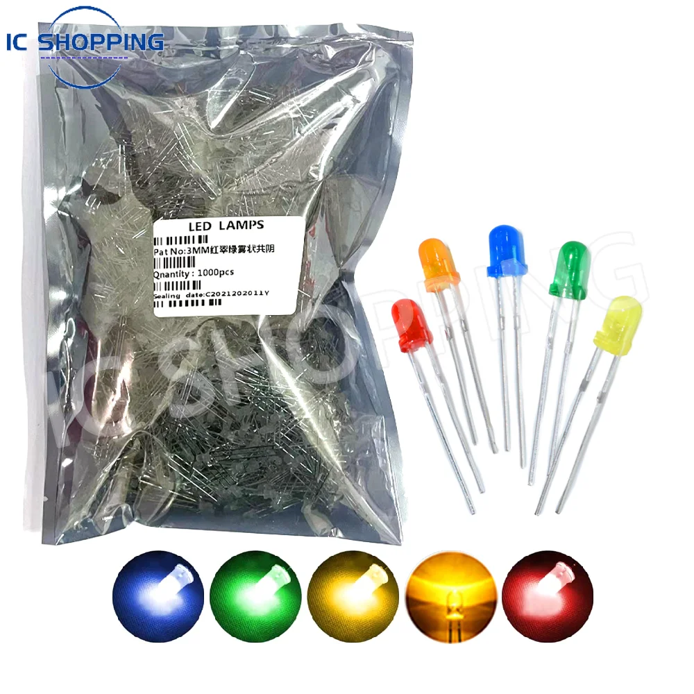 1000PCS Diameter 3mm 5mm LED Lamp Bead Bubble LED F3 F5 Red Green Yellow Blue White Straight Into The Whole Pack F3 F5 LED