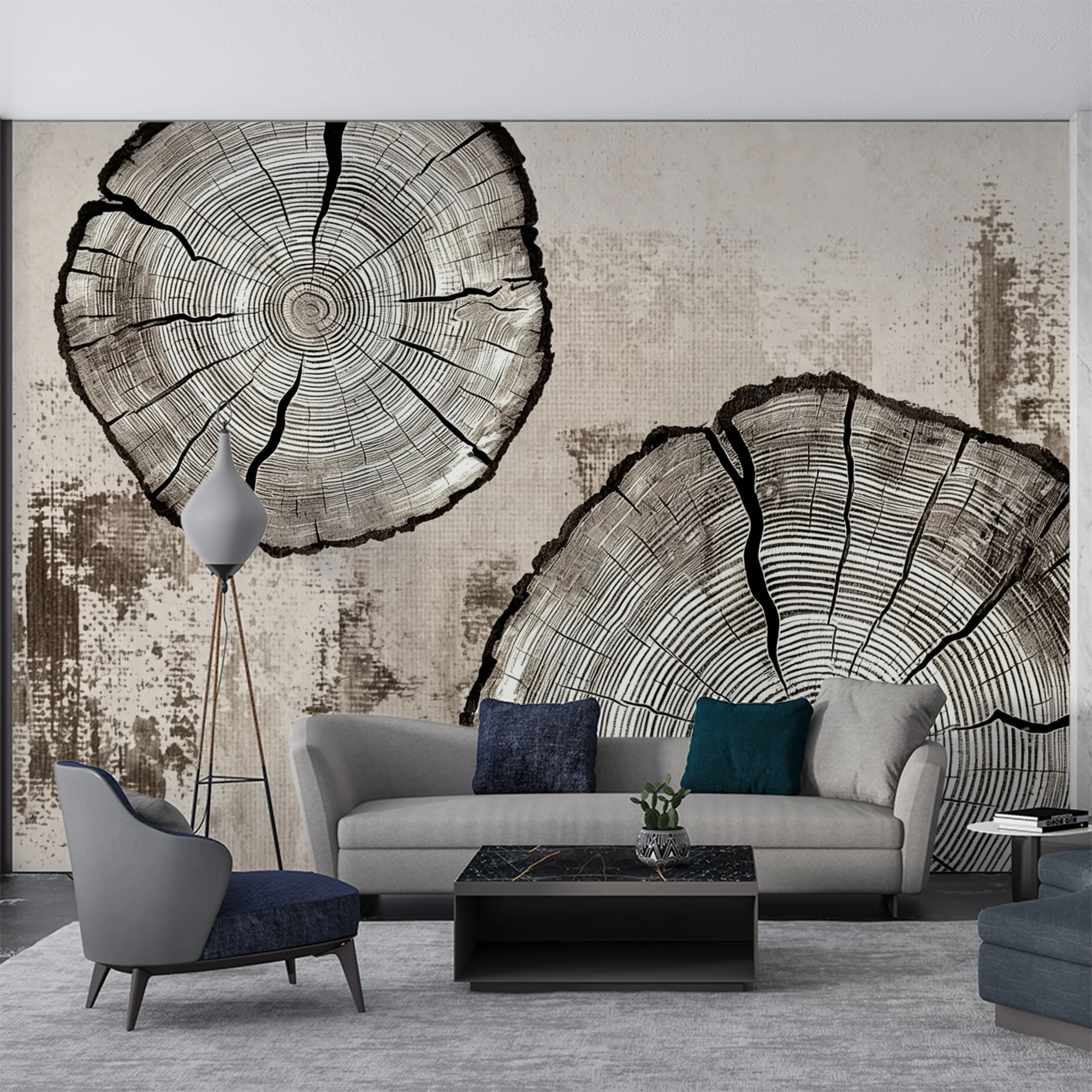 Custom Vintage Tree Ring Mural Wallpaper Wood Slice Texture Retro Distressed Wall Paper for Living Room Bedroom Home Decor