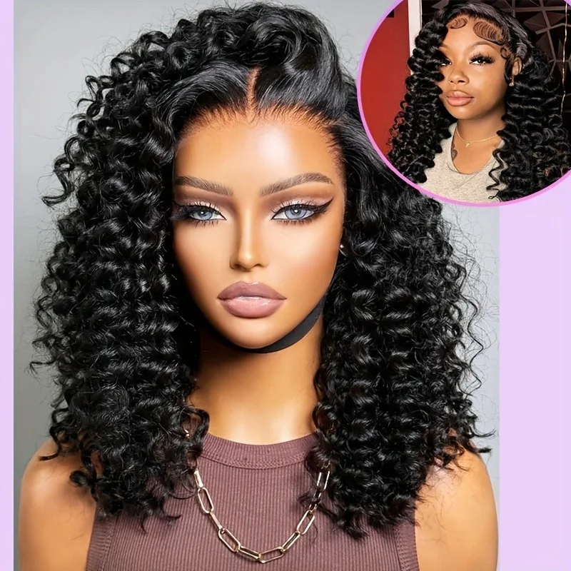 Wig Keriting Dalam Tanpa Lem 13X4 Mudah Dipakai Untuk Wanita - Rambut Manusia Virgin Brazil Densitas 250%, Pre-Plucked Dengan Lace Closure 13x4