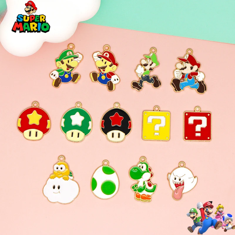 10pcs Super Mario Bros Cartoon Alloy Pendant Accessories Anime Figures Cute Bracelet Leather Band Pendant DIY Handcraft Supplies