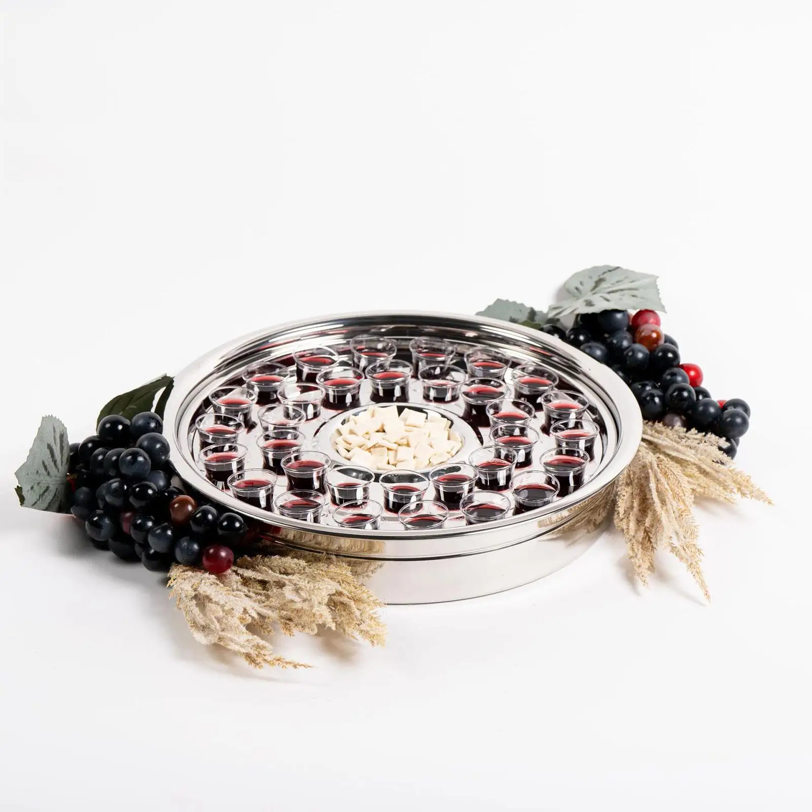 Stackable Stainless Steel Communion Tray Round Worship Supplies Plate with Multi Cup Slots for Formal Gatherings