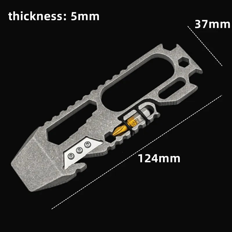 Multi-functional EDC Titanium Pry Bar Outdoor Multifunctional Survival Tool Bottle Opener Rope Cutter Screwdriver Stone Washing