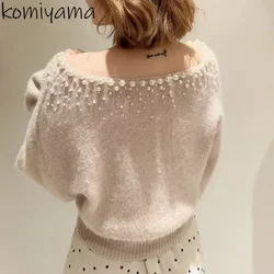 Long Bat Sleeve Ropa Mujer Japanese Pearl Sweater Spring Womens Clothing  Round Neck Pullover Tops Gentle Women Knitwears