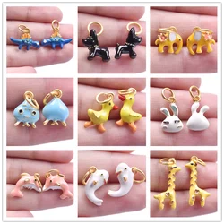 5pcs Kawaii Animal Pendant Enamel Charms For Jewelry Making Duck Bunny Elephant Lucky Fish Charm Handmade Materials Accessories