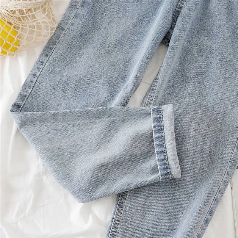 Celana Jeans Wanita Model Harem High Waist Wide Leg Straight Cut, Longgar, Panjang 9/10, Warna Biru Denim, Gaya Korea, Terbaru 2023...