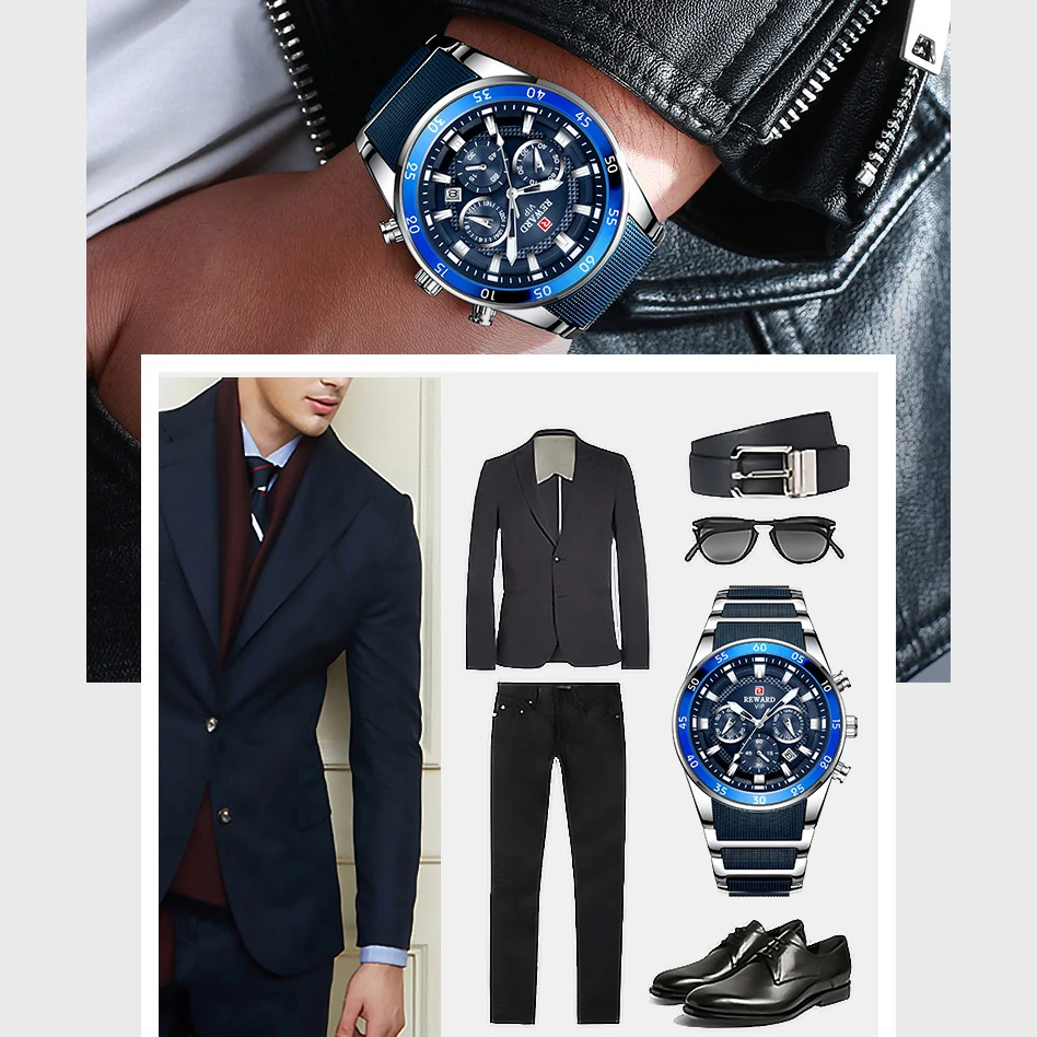 Beloning Heren Horloges Luxe Blauw Quartz Horloge Mannelijk Chronograaf Waterdicht Zakelijk Polshorlogio Masculino